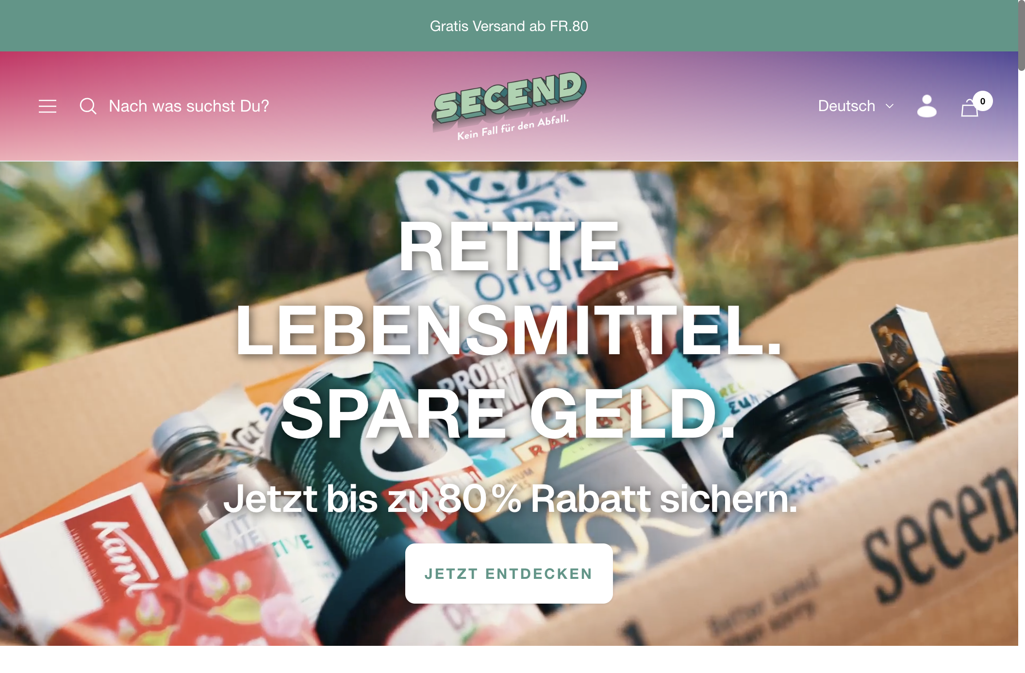 Secend Website Screenshot – Schweizer Food-Waste-Shop