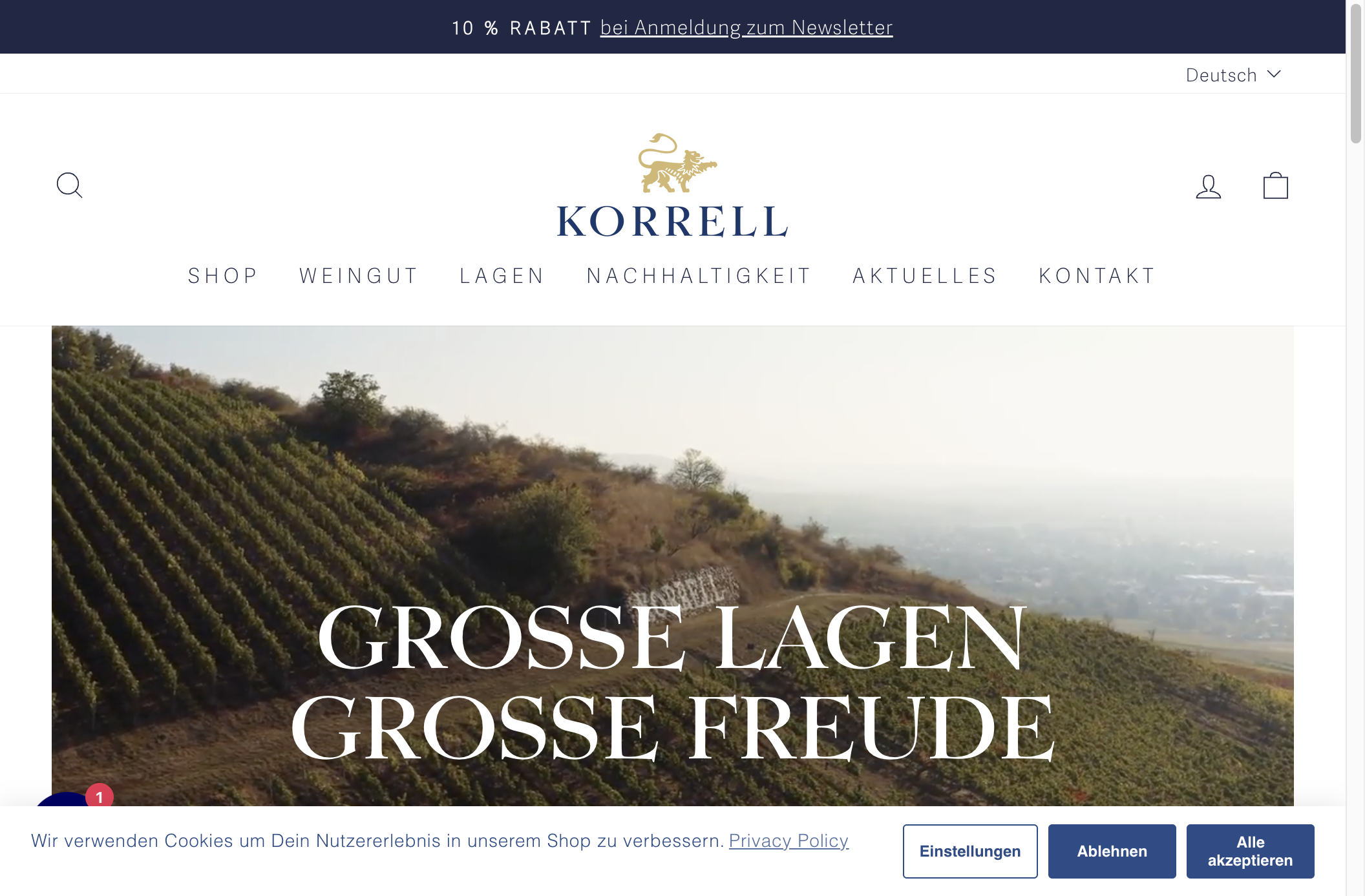 Weingut Korrell Website Screenshot – Wein Onlineshop